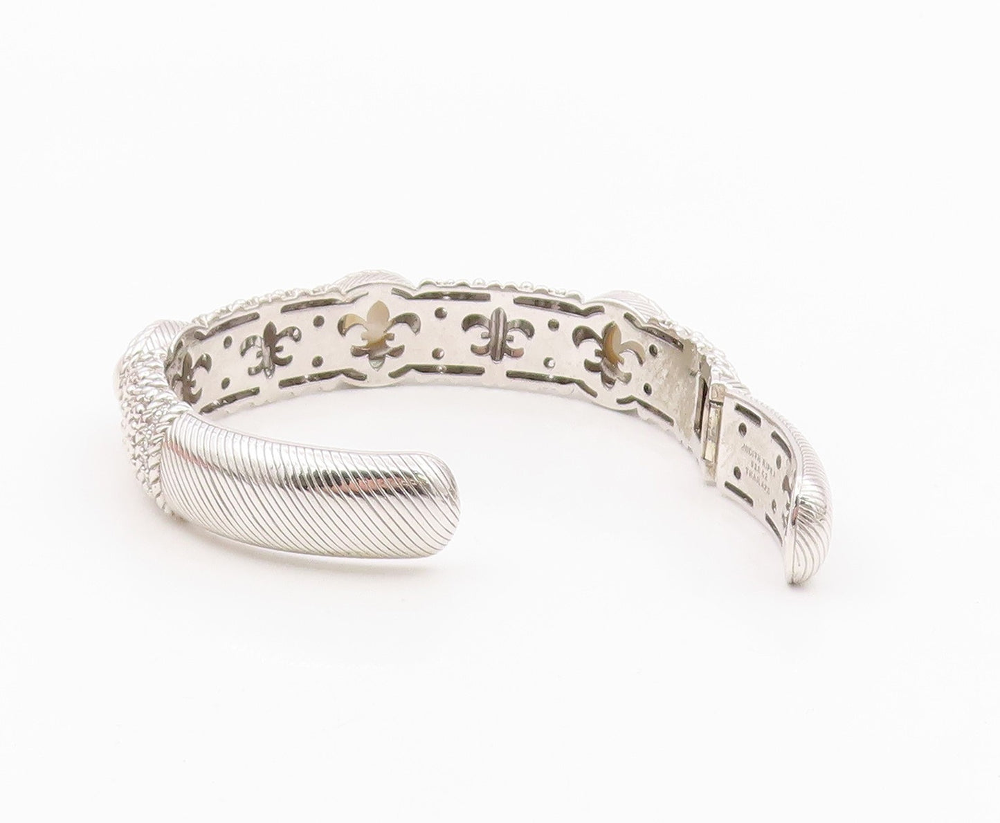 925 Sterling Silver Vintage Bracelet JUDITH RIPKA Round Pearl & CZ Cuff  BT11996