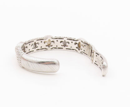 925 Sterling Silver Vintage Bracelet JUDITH RIPKA Round Pearl & CZ Cuff  BT11996