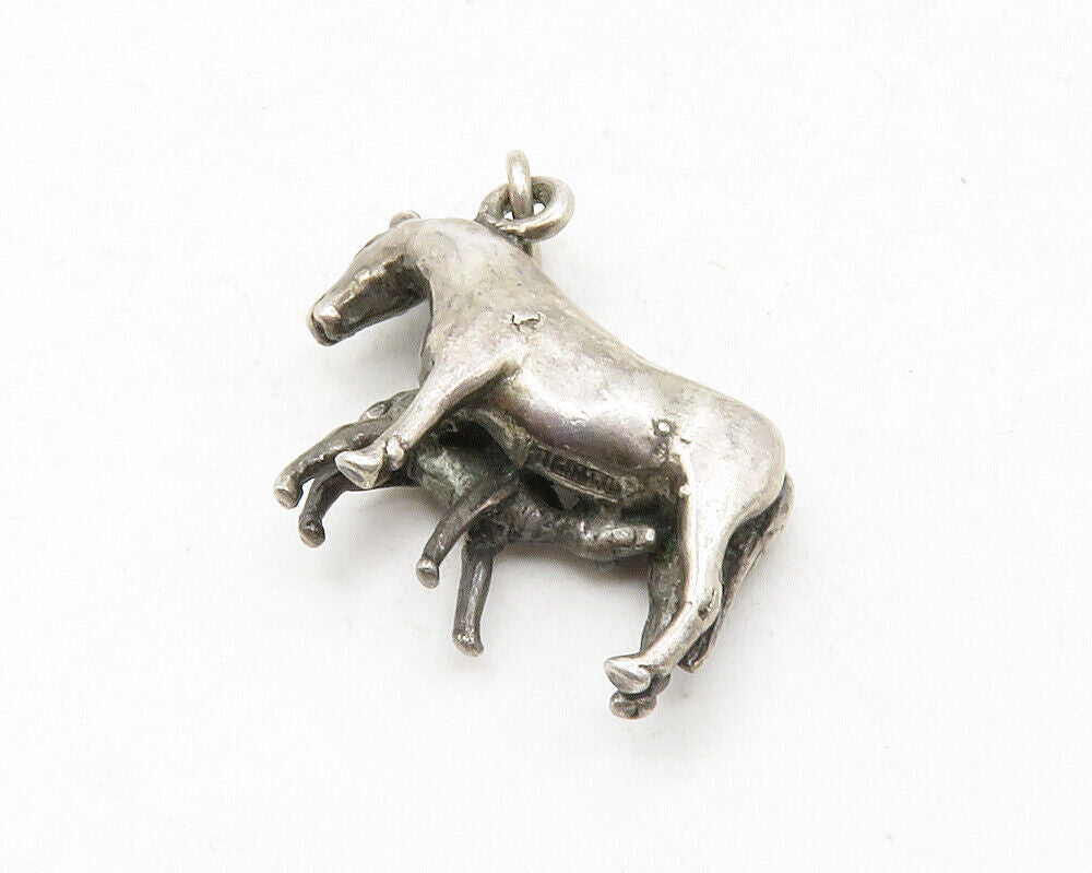 925 Sterling Silver  Vintage Dark Tone Mom & Baby Horse Motif Pendant  PT9851