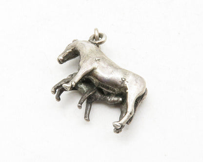 925 Sterling Silver  Vintage Dark Tone Mom & Baby Horse Motif Pendant  PT9851
