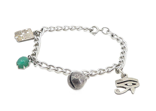 925 Silver  Vintage Antique Carnelian Eye Of Horus Charm Bracelet  BT3843