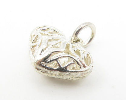 925 Sterling Silver  Vintage Petite Love Heart Swirl Cage Pendant   PT9131
