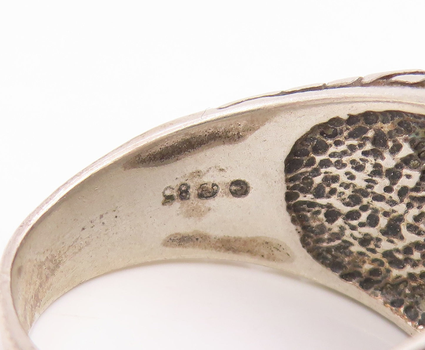 925 Sterling Silver Vintage Ring Crushed Turquoise Freemason Band Sz 12 RG34893
