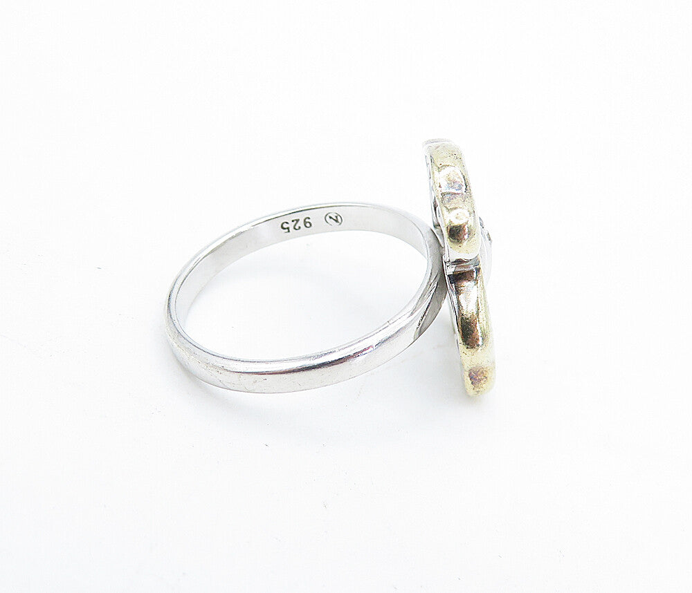 925 Sterling Silver  Topaz Two Tone Shiny Open Design Band Ring Sz 6  RG5283