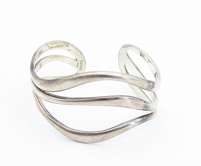 DOBBS 925 Sterling Silver   Vintage Wavy Split Design Cuff Bracelet  BT3247