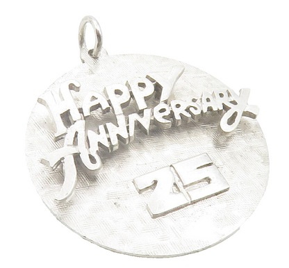 925 Sterling Silver  Shiny Etched Happy 25th Anniversary Drop Pendant  PT9632