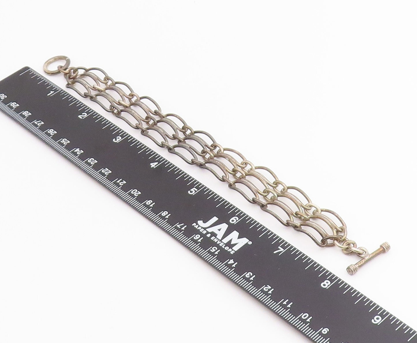 925 Sterling Silver Vintage Bracelet Triple Strand Open Loop Chain  BT12218
