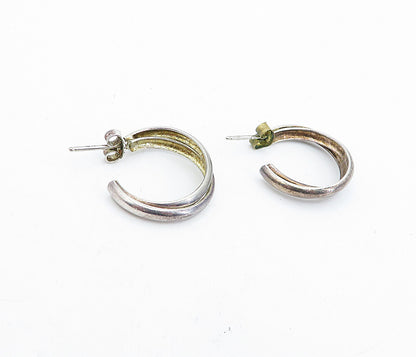 925 Sterling Silver  Vintage Petite Dark Tone Double Hoop Earrings  EG2650