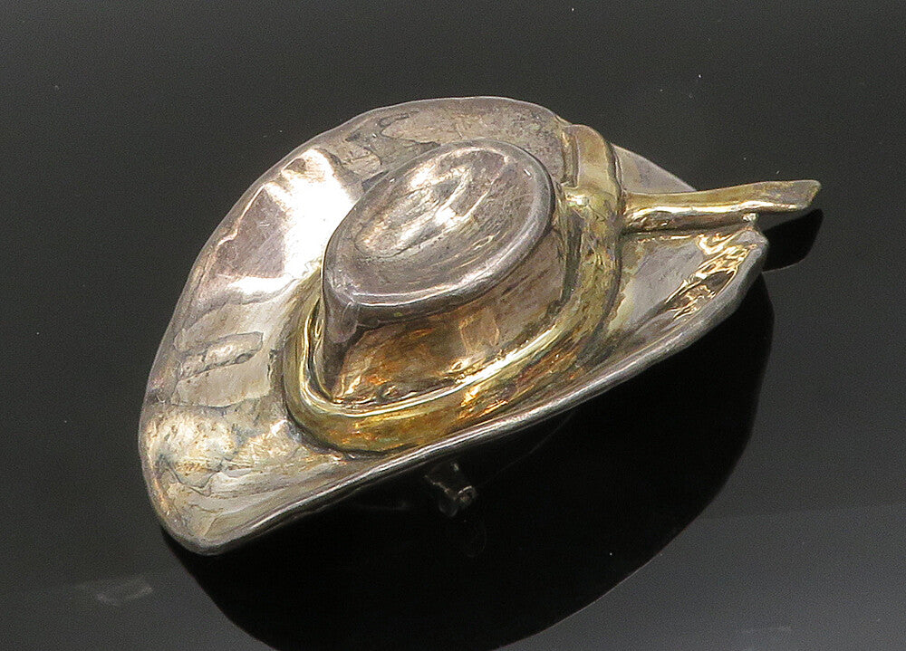 ISRAEL 925 Sterling Silver  Vintage Two Tone Sculpted Hat Brooch Pin  BP7865