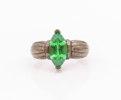 925 Sterling Silver Vintage Ring Dark Tone Marquise Cut Green CZ  Sz 6  RG31721