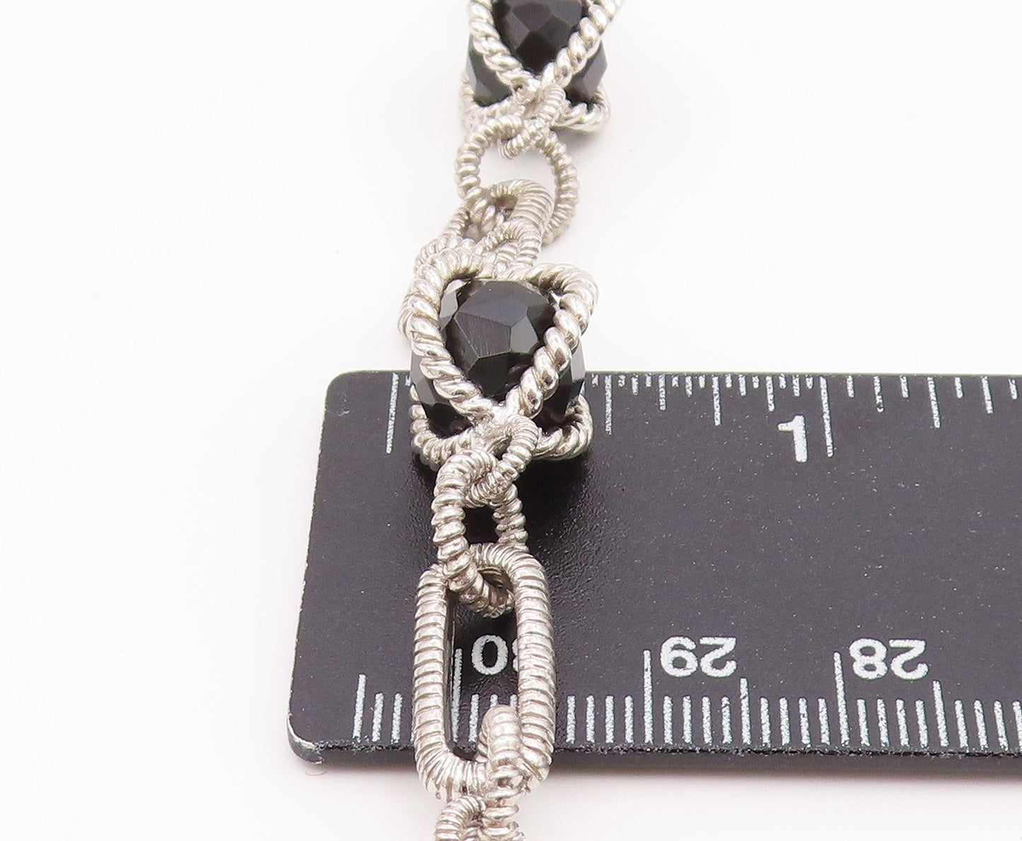925 Sterling Silver Vintage Bracelet JUDITH RIPKA Onyx Twisted Rope  BT12189