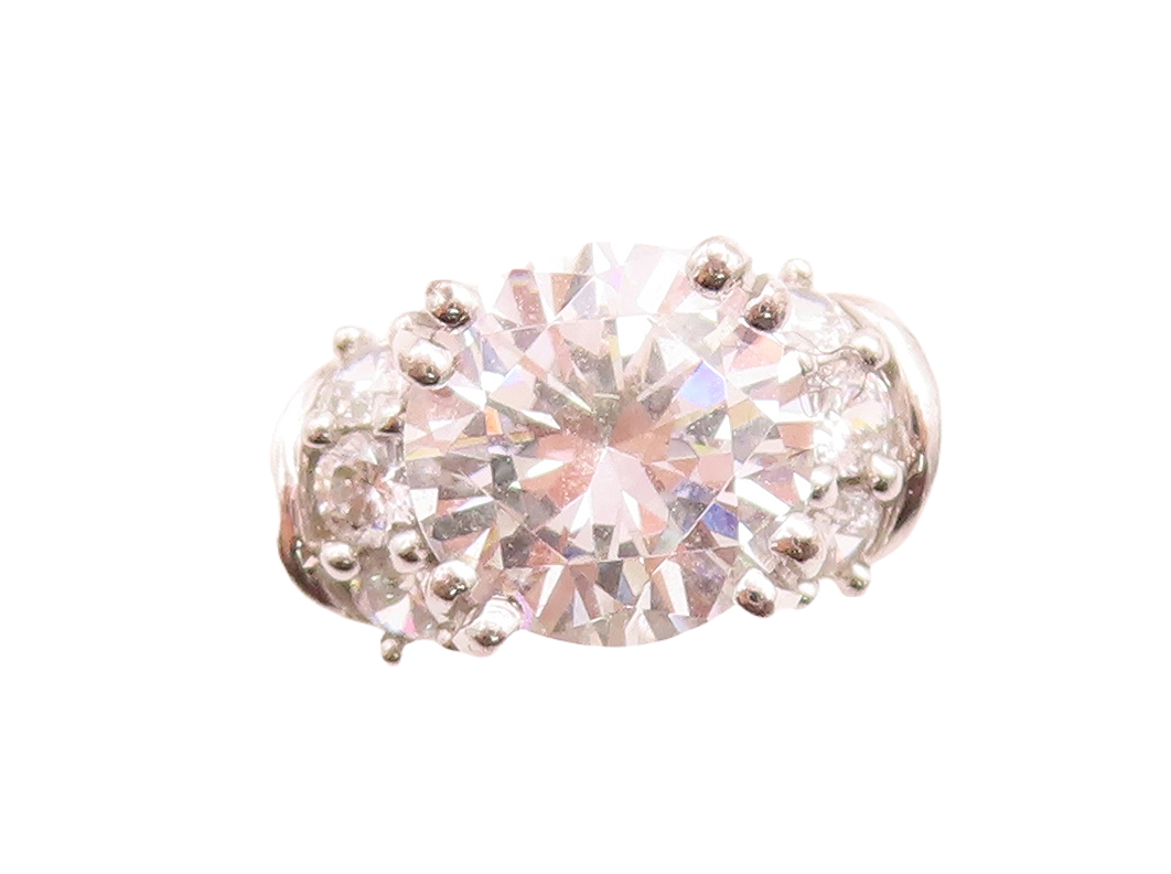 925 Sterling Silver Vintage Ring Round Cut CZ Inlay  Sz 7  RG31487