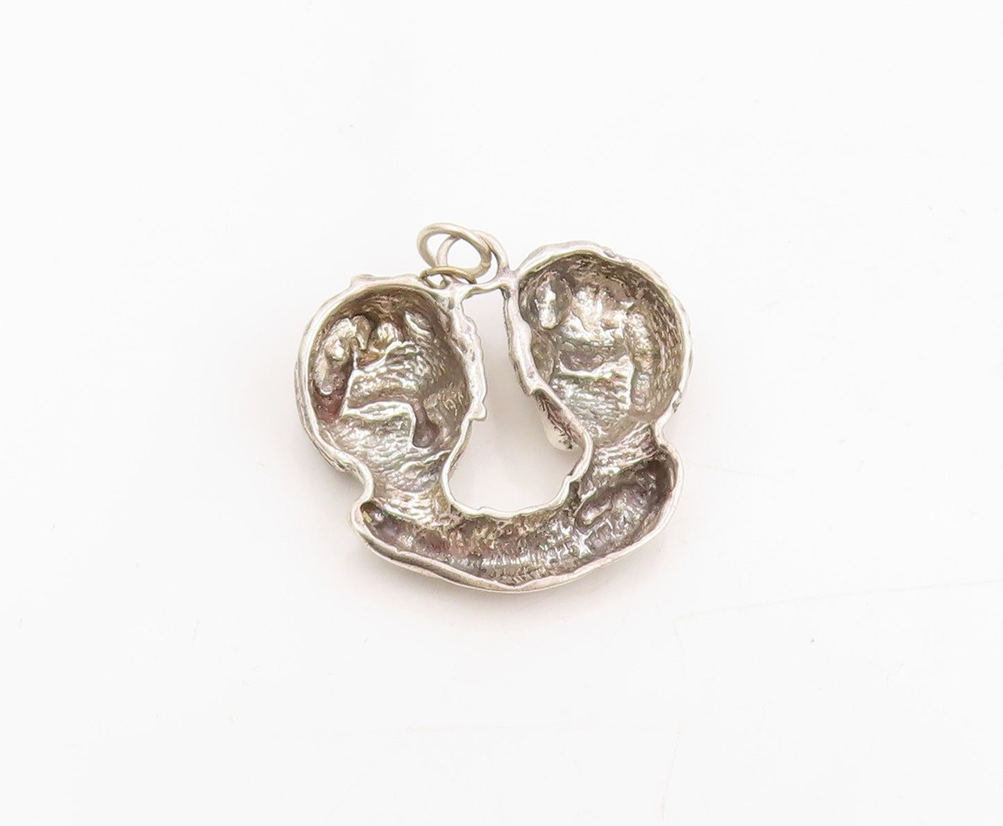 925 Sterling Silver Vintage Pendant Modernist Sculpted Twin Heads Charm  PT25347