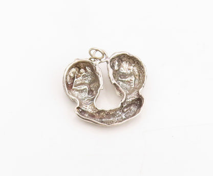 925 Sterling Silver Vintage Pendant Modernist Sculpted Twin Heads Charm  PT25347