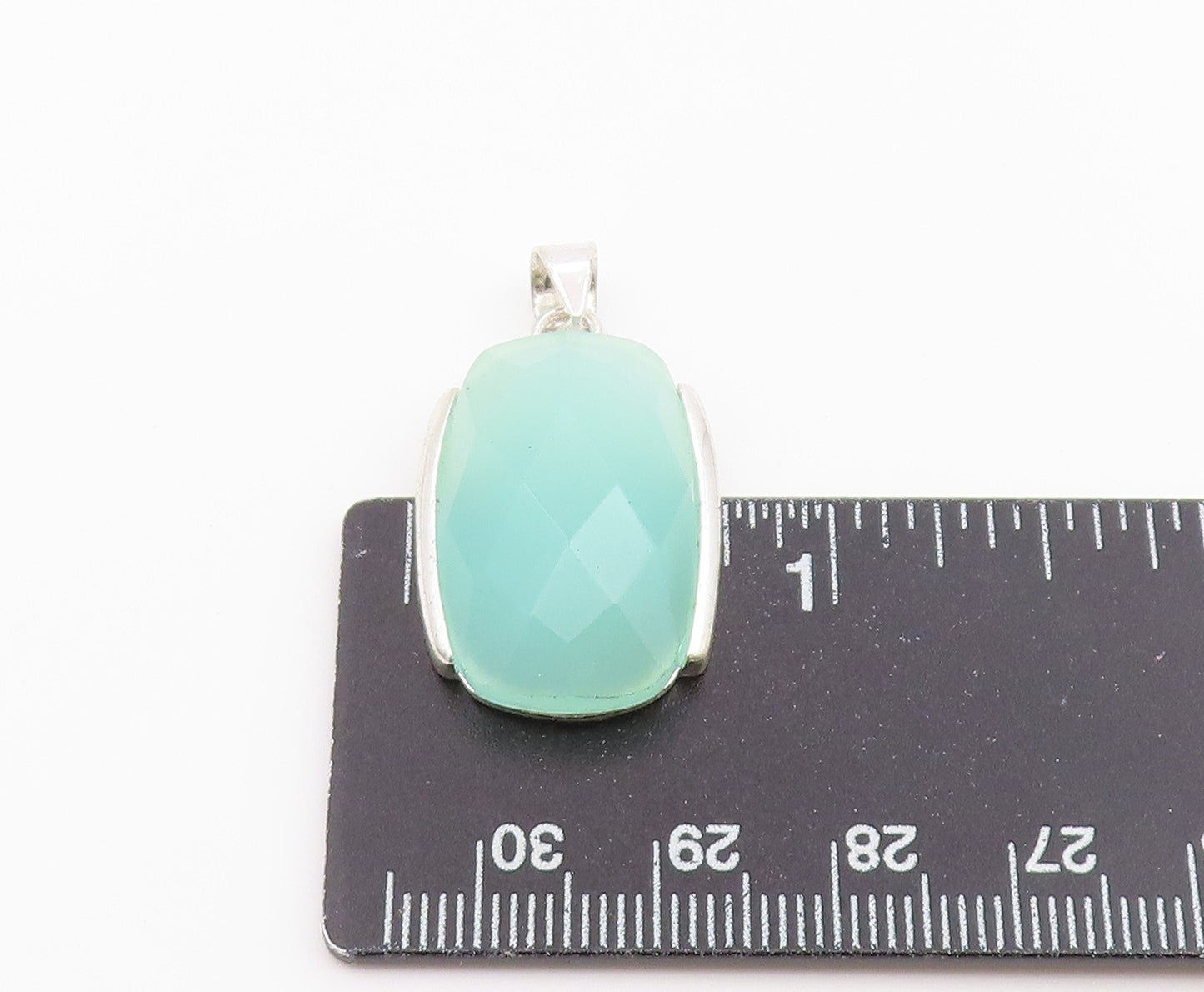 925 Sterling Silver Vintage Pendant Faceted Chalcedony Geometric Charm  PT26492