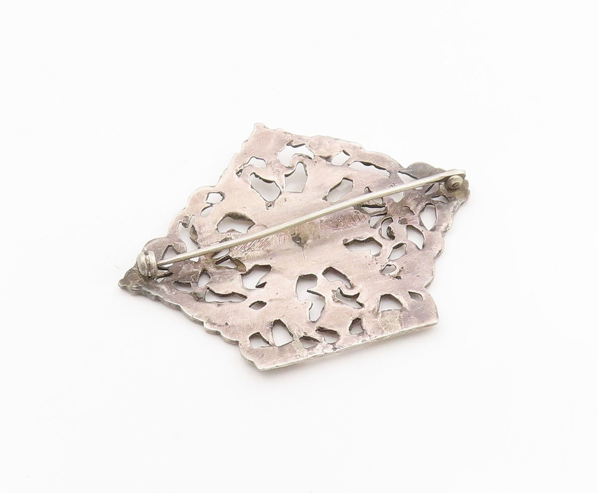 925 Sterling Silver Vintage Brooch Antique Floral Open Scrollwork Pin  BP12114