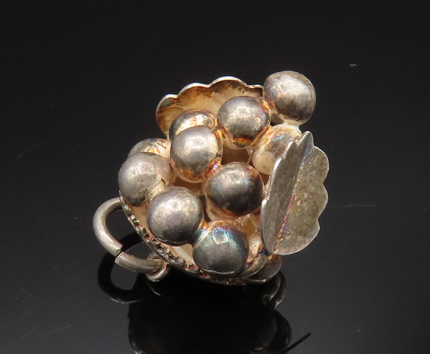 925 Sterling Silver  Vintage Hollow Grape Cluster Charm Pendant  PT20453