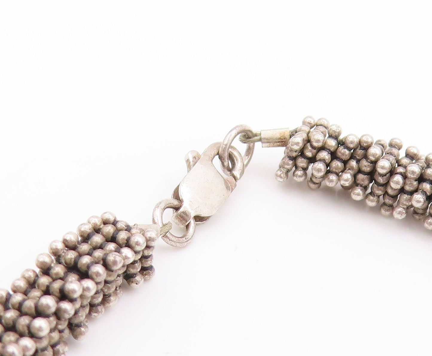 925 Sterling Silver Vintage Necklace Dark Tone Twisted Beaded Choker  NE4615