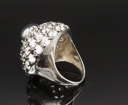 925 Silver  Vintage Royal Hematite & Cubic Zirconia Ring Sz 8.5  RG25585