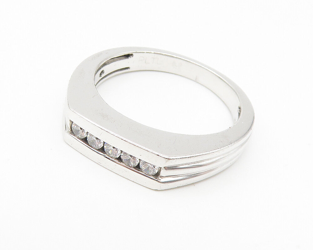 925 Sterling Silver  Sparkling Petite Topaz Square Band Ring Sz 10  RG10828