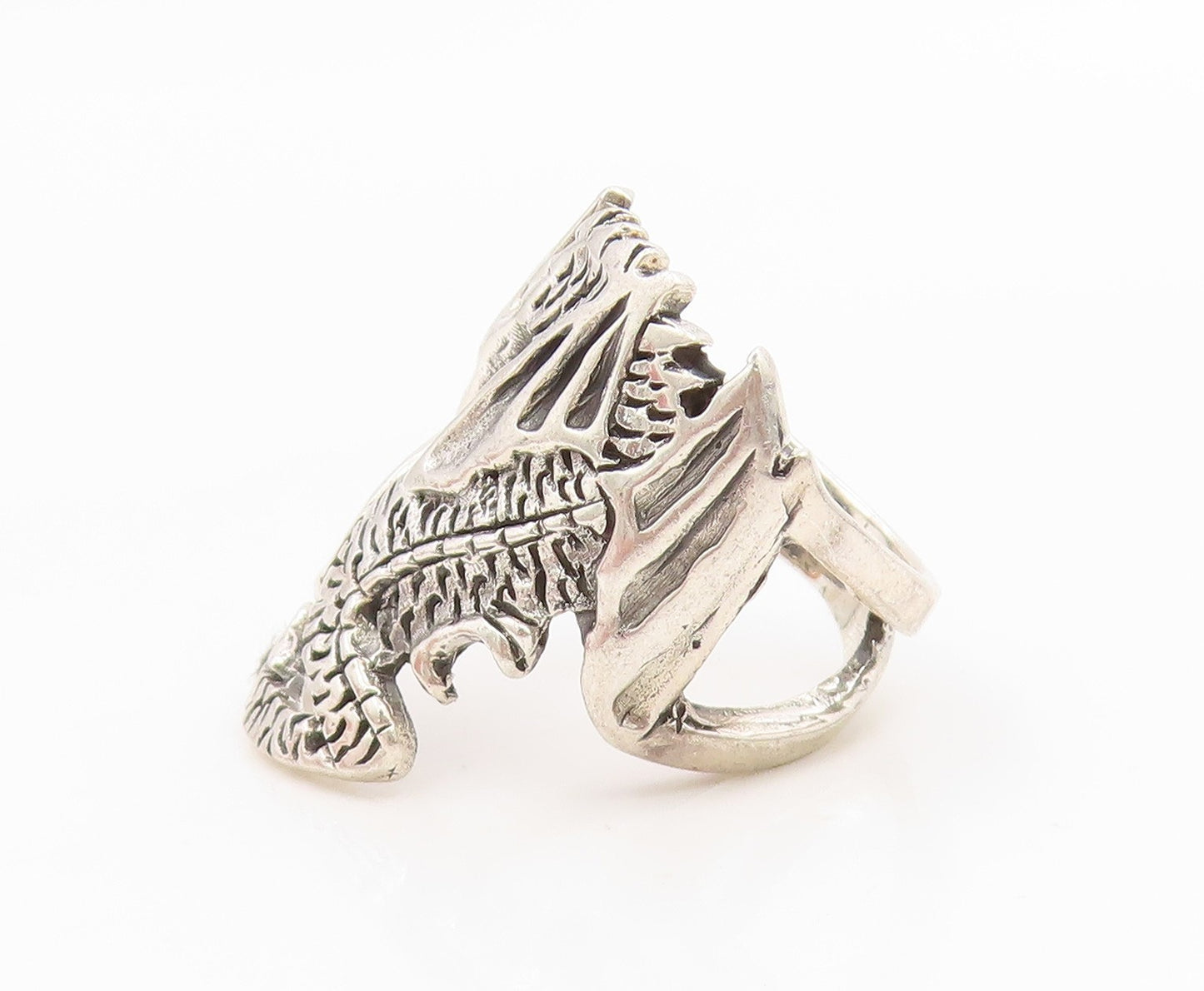 925 Sterling Silver Vintage Ring Intricate Winged Dragon Band  Sz 6  RG35995