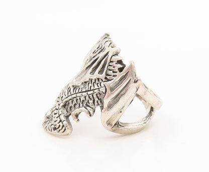 925 Sterling Silver Vintage Ring Intricate Winged Dragon Band  Sz 6  RG35995