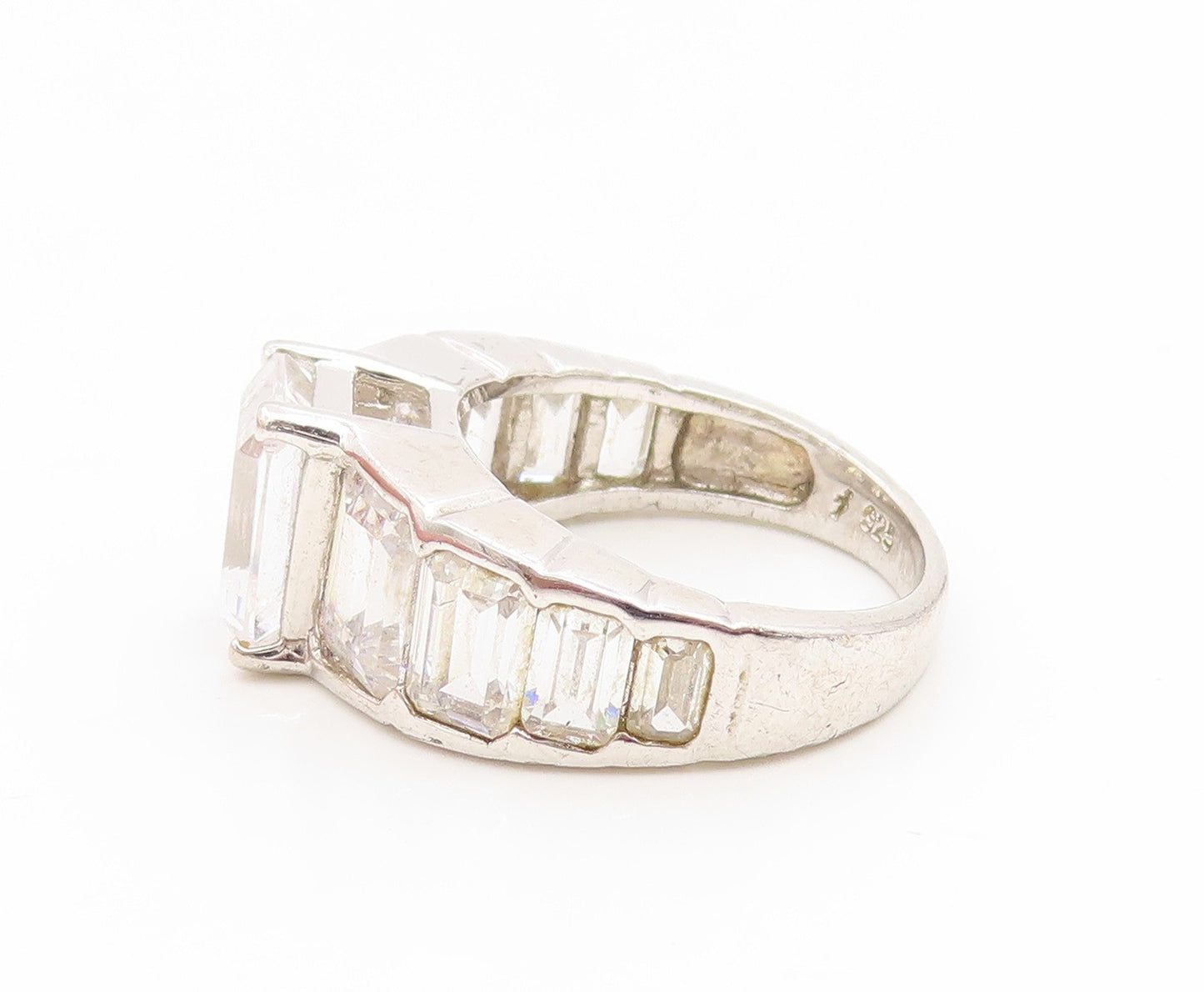 925 Sterling Silver Vintage Ring CZ Step Cut Elegant Statement Band Sz 6 RG35058