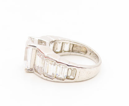 925 Sterling Silver Vintage Ring CZ Step Cut Elegant Statement Band Sz 6 RG35058