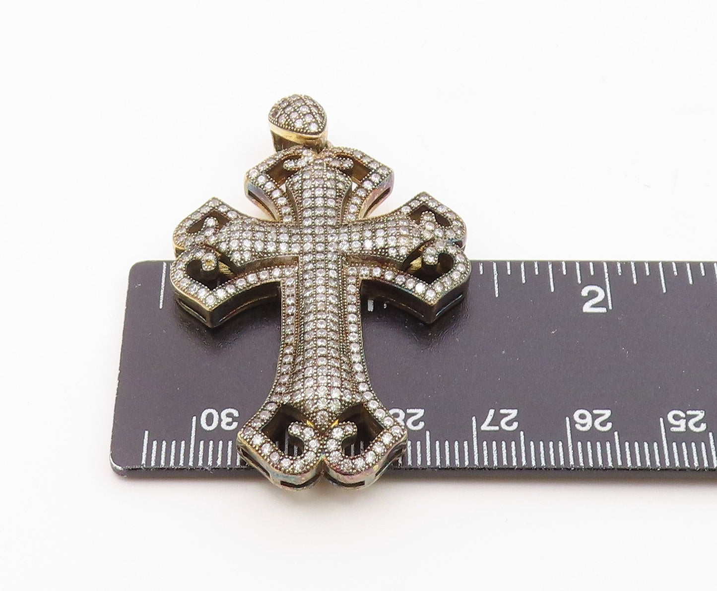 925 Sterling Silver  Vintage Cubic Zirconia Religious Cross Pendant  PT18477