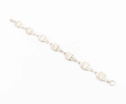 925 Sterling Silver  Vintage Textured Graduated Square Chain Bracelet  BT7037