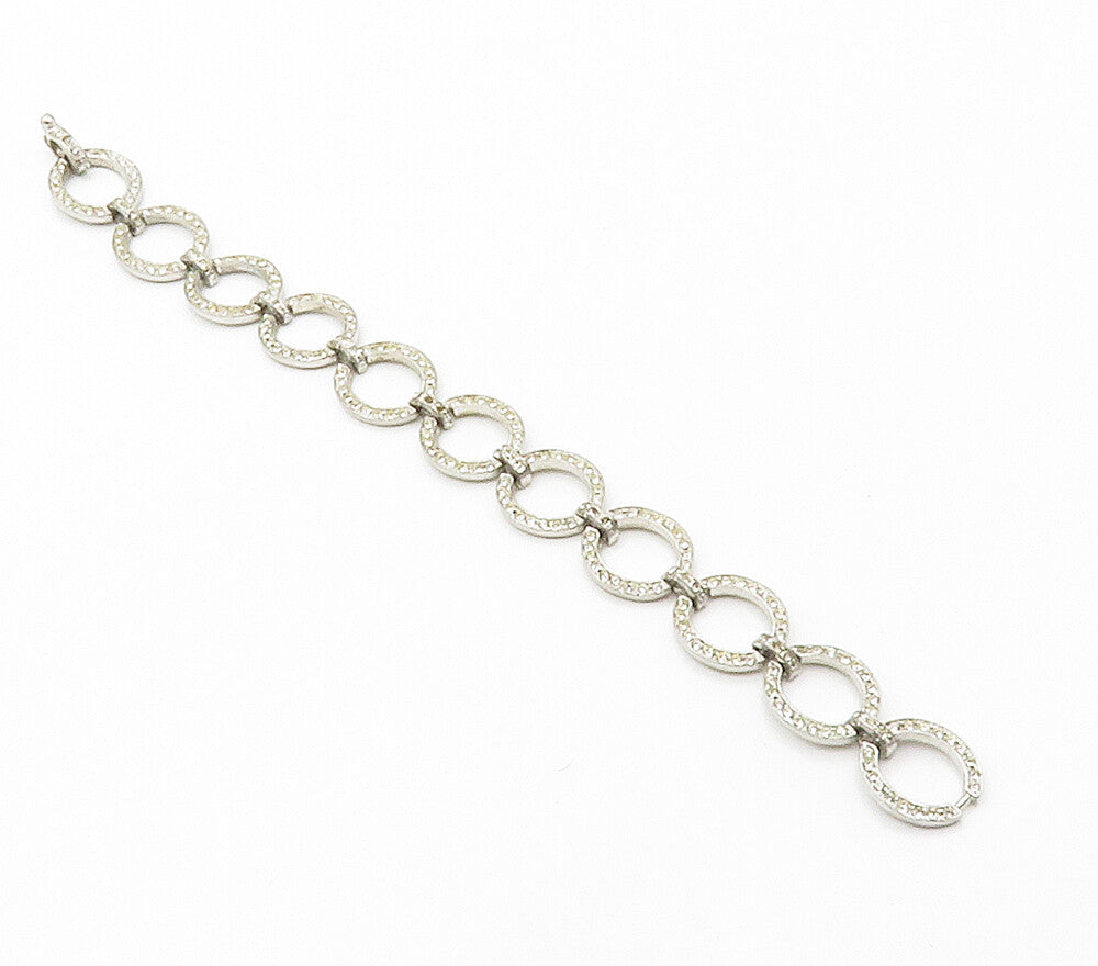 925 Sterling Silver  Vintage White Topaz Open Oval Chain Bracelet  BT5944