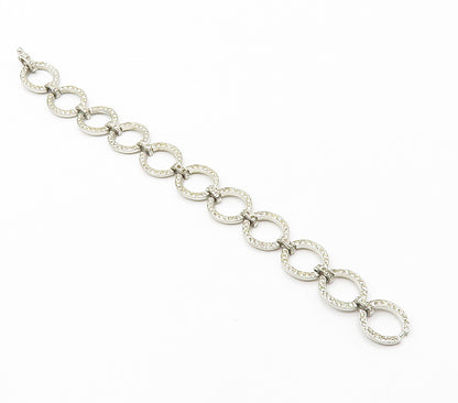 925 Sterling Silver  Vintage White Topaz Open Oval Chain Bracelet  BT5944