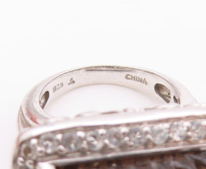 925 Sterling Silver Vintage Ring Modernist Grooved Gemstone  Sz 5  RG32501