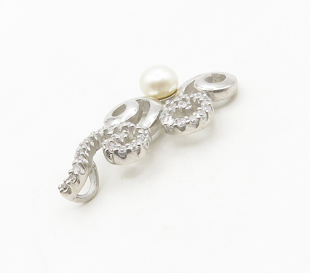 925 Sterling Silver  Freshwater Pearl & Cubic Zirconia Swirl Pendant  PT12975