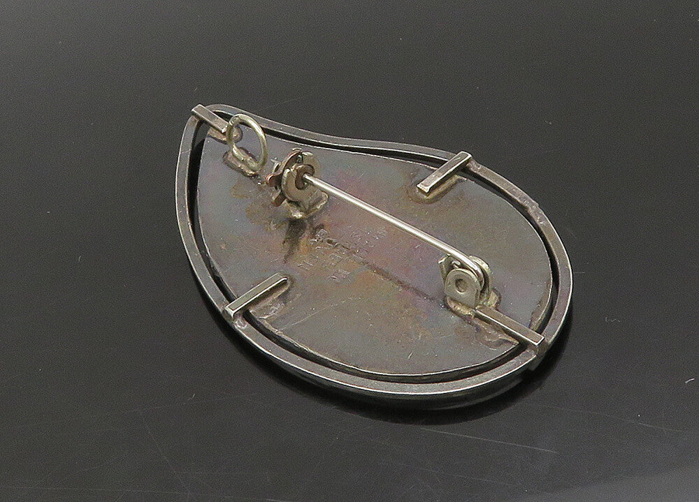 ISRAEL 925 Silver  Vintage Mother Of Pearl Mosaic Leaf Brooch Pin  BP8995