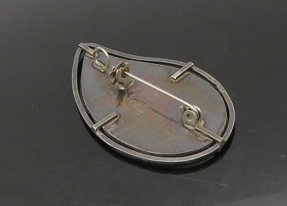 ISRAEL 925 Silver  Vintage Mother Of Pearl Mosaic Leaf Brooch Pin  BP8995