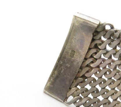 925 Sterling Silver  Vintage Dark Tone Woven Wide Cuff Bracelet  BT6390
