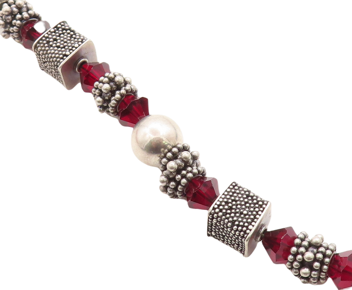 DESIGNER 925 Silver  Vintage Garnet Beaded Cluster Chain Bracelet  BT1644