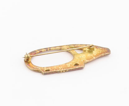 925 Sterling Silver Vintage Brooch Pin Gold Plated Openwork Antelope  BP12556