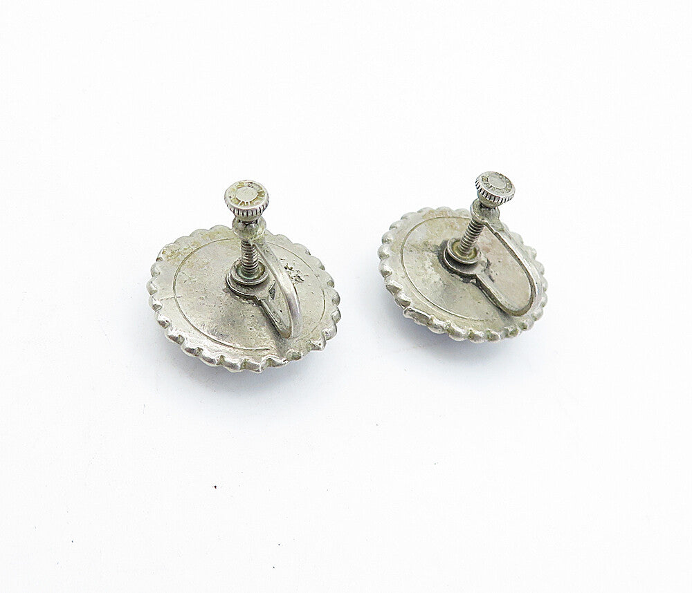 925 Sterling Silver Vintage Island Scene Glass Art Non Pierce Earrings EG2213