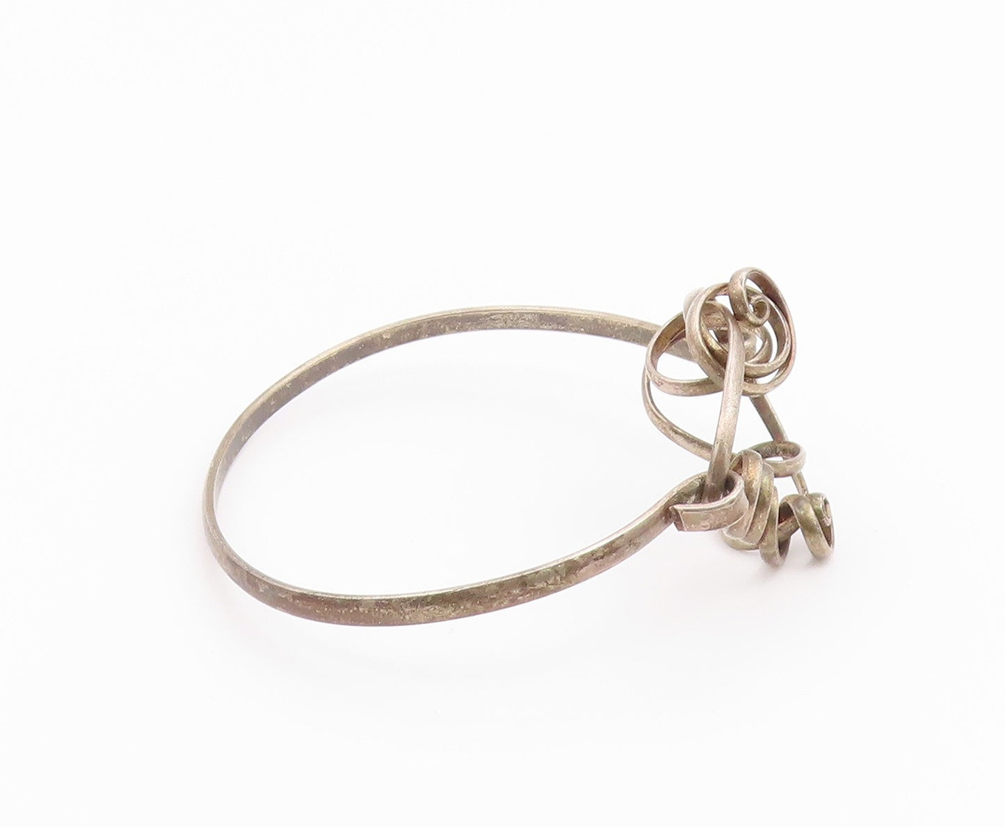 925 Sterling Silver  Vintage Modernist Swirled Hook Bangle Bracelet  BT8131