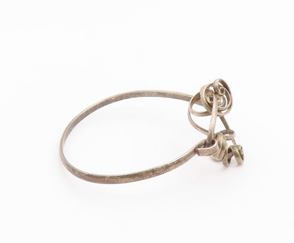 925 Sterling Silver  Vintage Modernist Swirled Hook Bangle Bracelet  BT8131