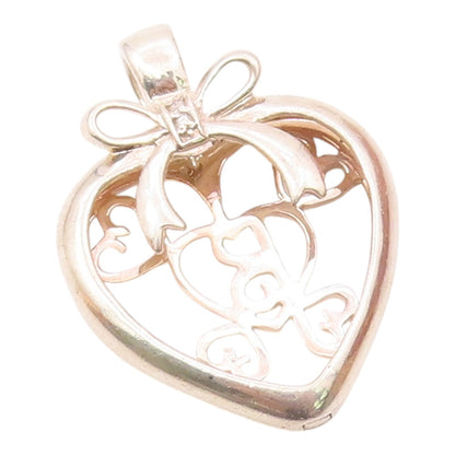 925 Silver  Vintage Genuine Diamonds Love Heart Pendant (OPENS)  PT17021