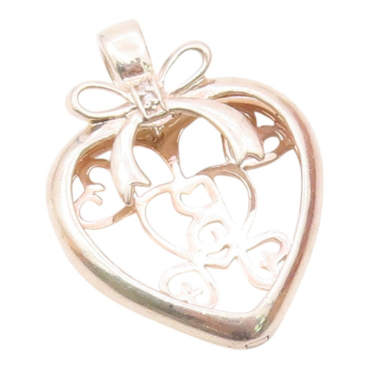 925 Silver  Vintage Genuine Diamonds Love Heart Pendant (OPENS)  PT17021