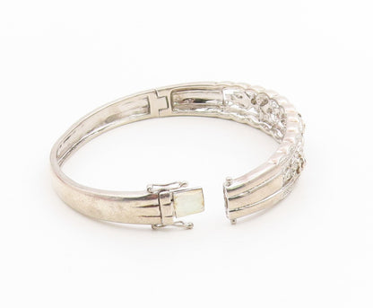 925 Sterling Silver Vintage Bracelet Real Diamonds Floral Rose Bangle  BT11998