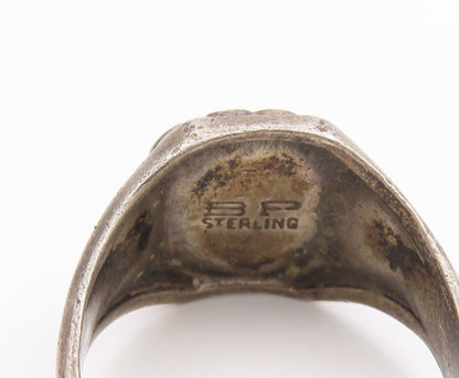 925 Sterling Silver Vintage Ring Antique Enamel 1958 LCCS Shield Sz 8.5 RG35507
