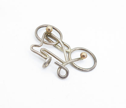 925 Silver & 14K GOLD  Vintage Two Tone Modernist Bicycle Pendant  PT5273