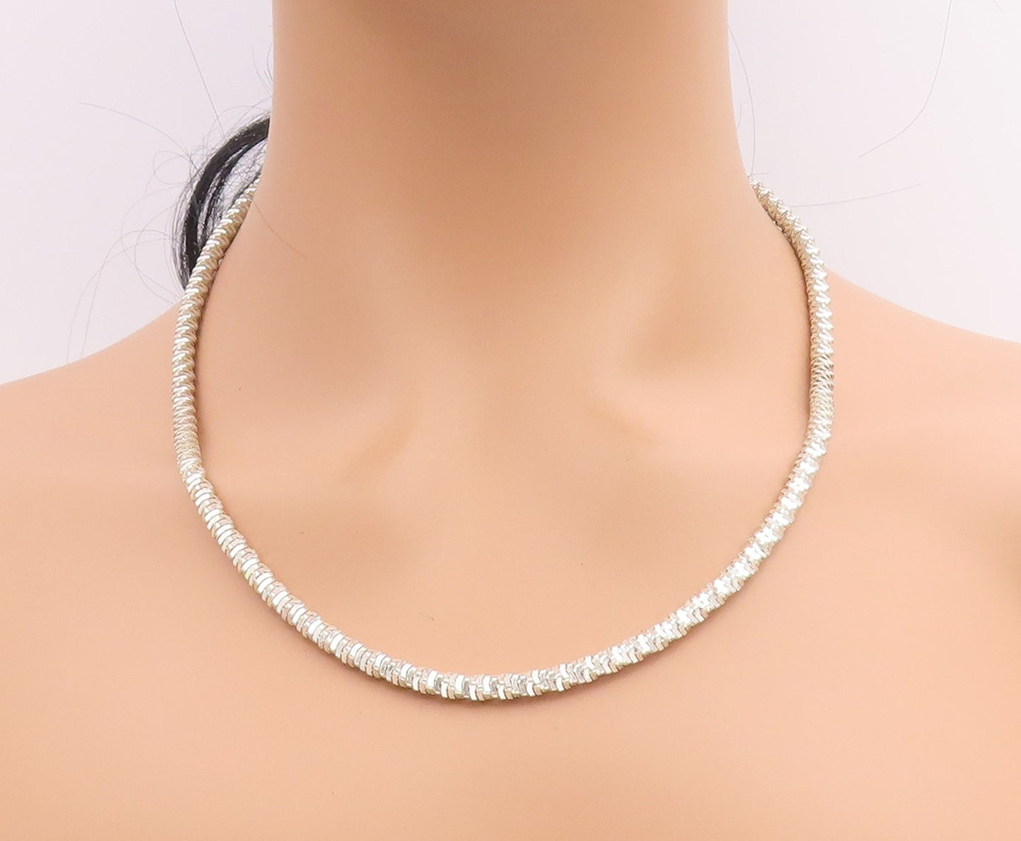 925 Sterling Silver Vintage Necklace Modernist Solid Coiled Rope Chain  NE4794