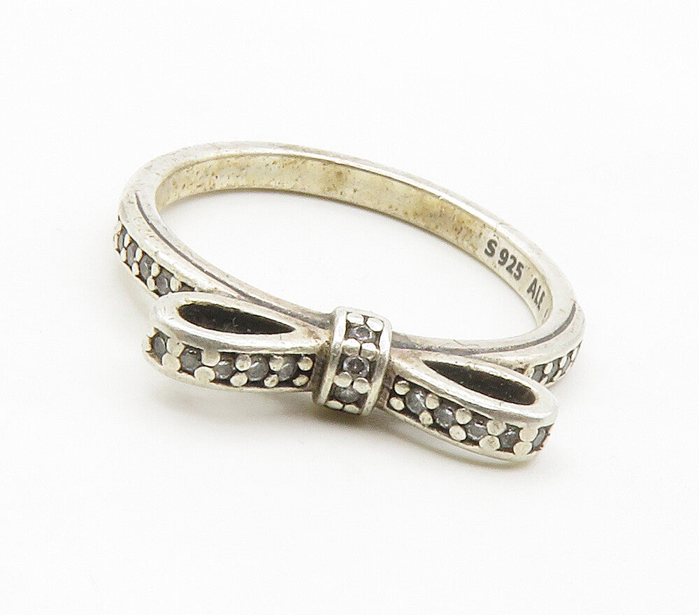 PANDORA 925 Sterling Silver  Vintage Topaz Ribbon Bow Band Ring Sz 7  RG15193