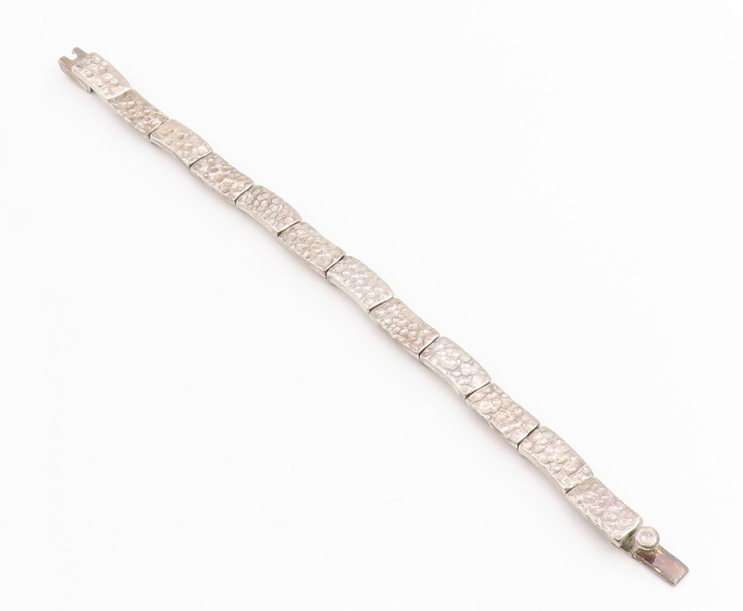 925 Sterling Silver Vintage Bracelet MEXICO Hammered Segment Link Chain  BT11414